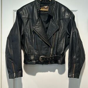 Harley-Davidson leather studded riding jacket vintage 1990-91 ladies MEDIUM